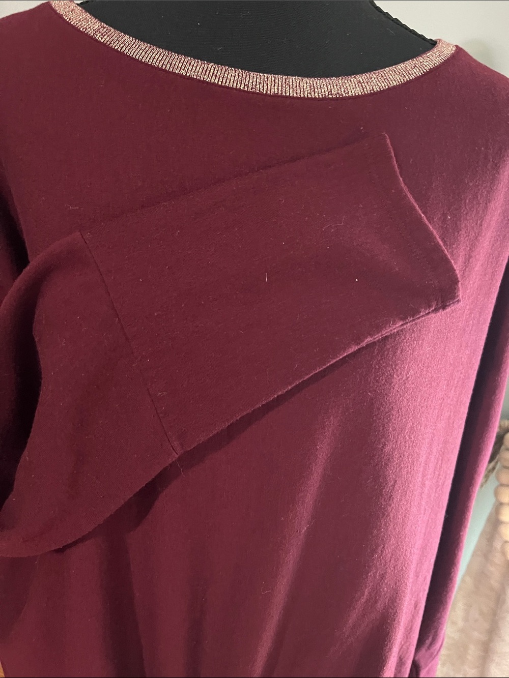 Cupio Burgundy Tie-Front Boatneck Long Sleeve Top - Picture 2 of 6